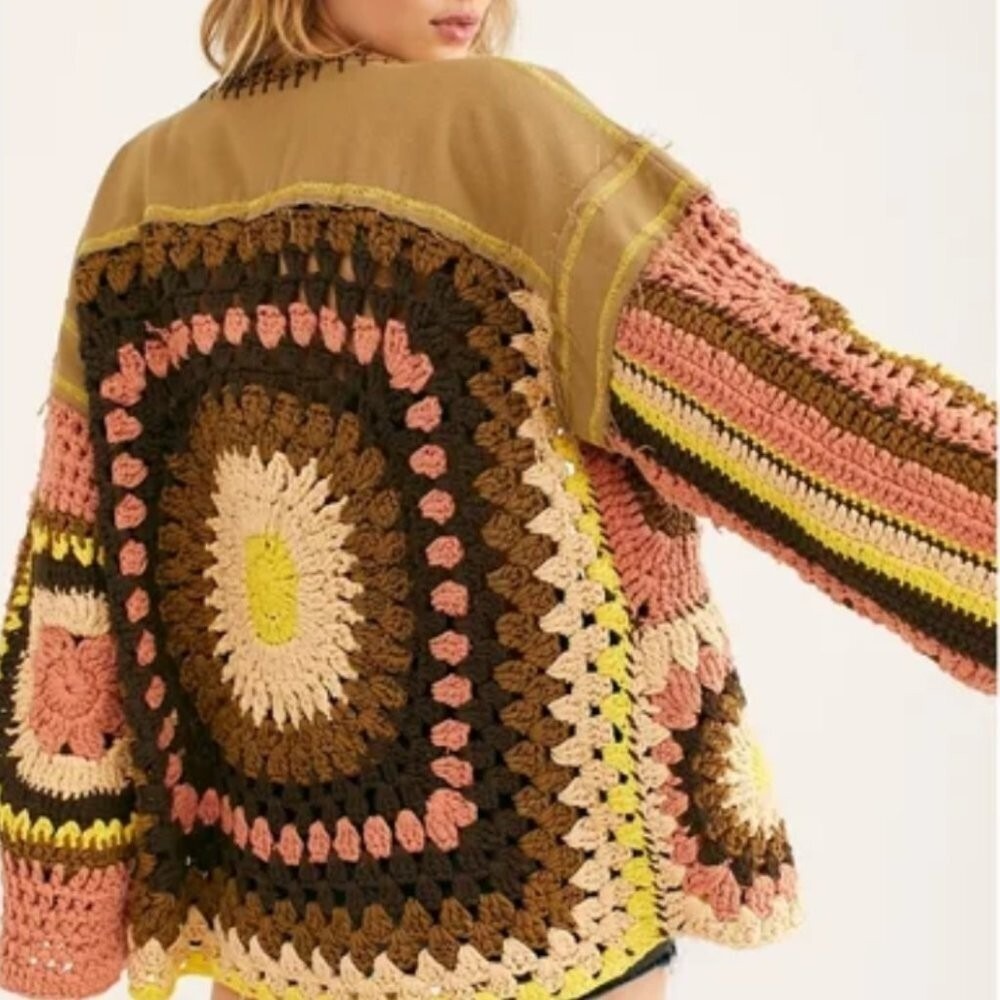 Free People Women's No Rain Oslo in Spring Jacket MEDIUM Patchwork Boho‎ Crochet - Picture 3 of 16